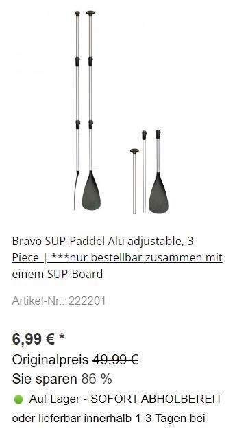 Bravo SUP-Paddel Alu adjustable, 3-Piece